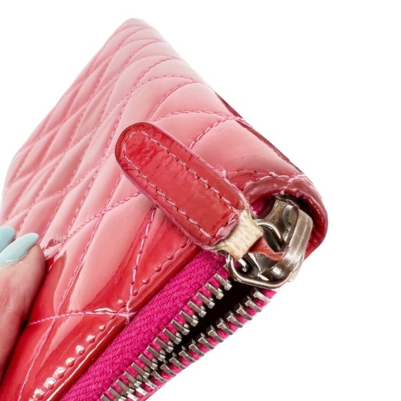 CHANEL Patent Quilted Zip Around Long Wallet Pink Salmon 14 Series (2011) - Picture 15 of 17